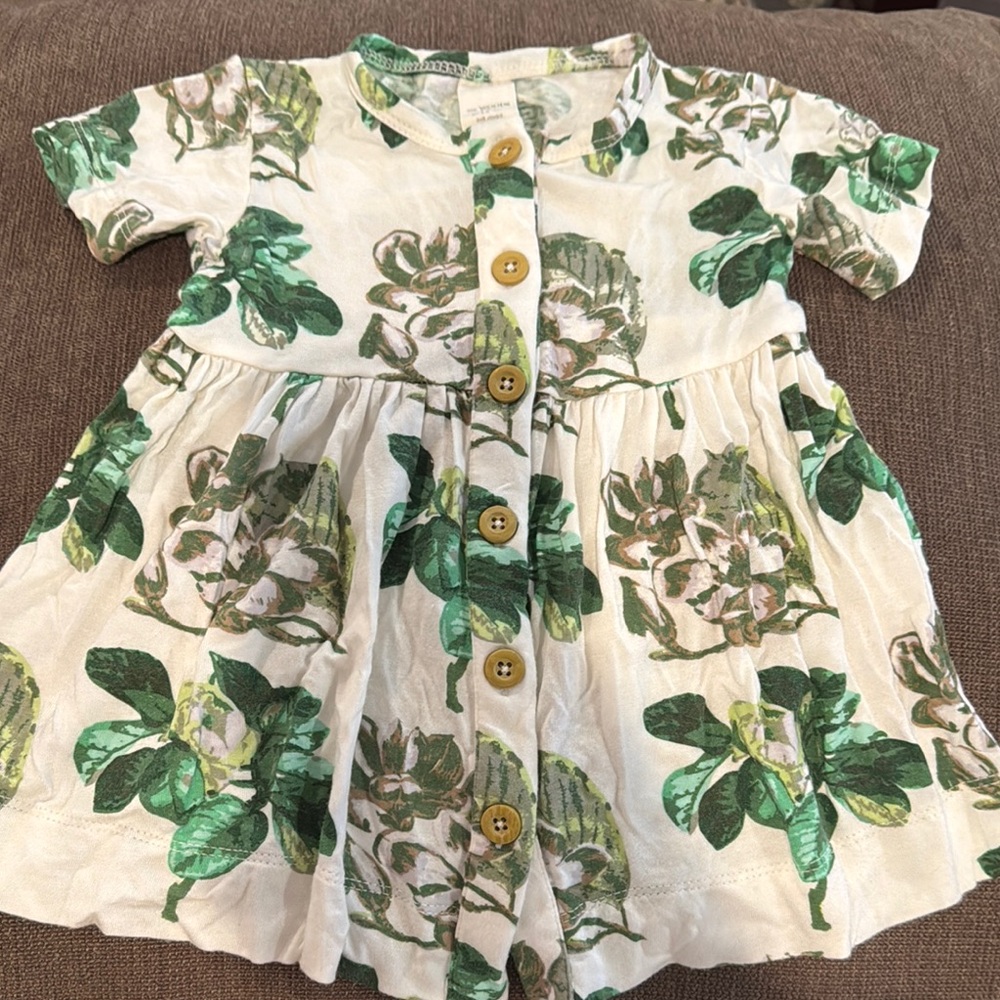 Kate Quinn Green and Cream Floral Kids Dress
